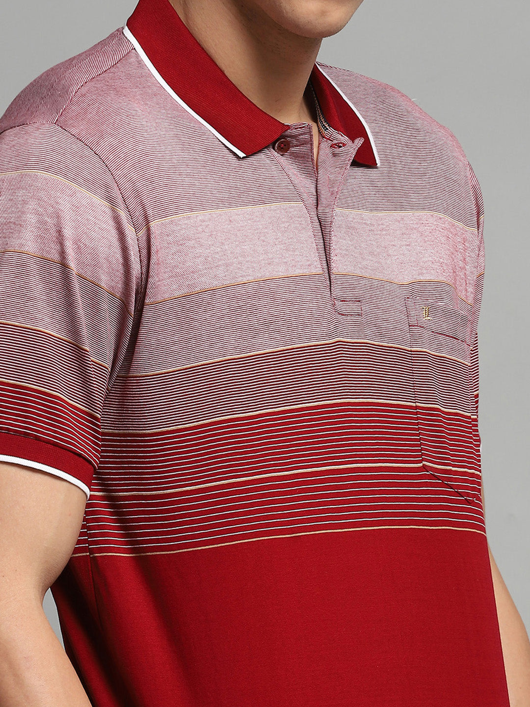 Men Maroon Stripe Collar Half Sleeve T-Shirt