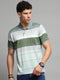 Men Green Stripe Collar Half Sleeve T-Shirt