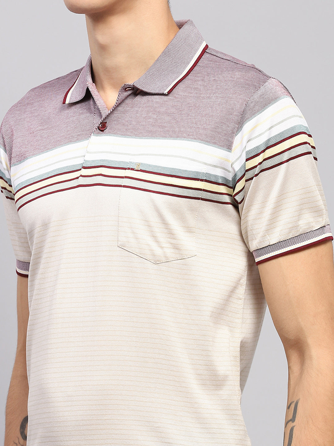 Men Multicolor Stripe Polo Collar Half Sleeve T-Shirt