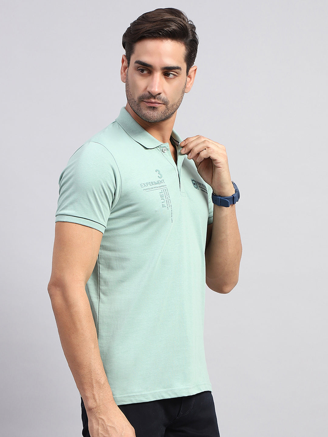 Men Green Printed Collar Half Sleeve T-Shirt