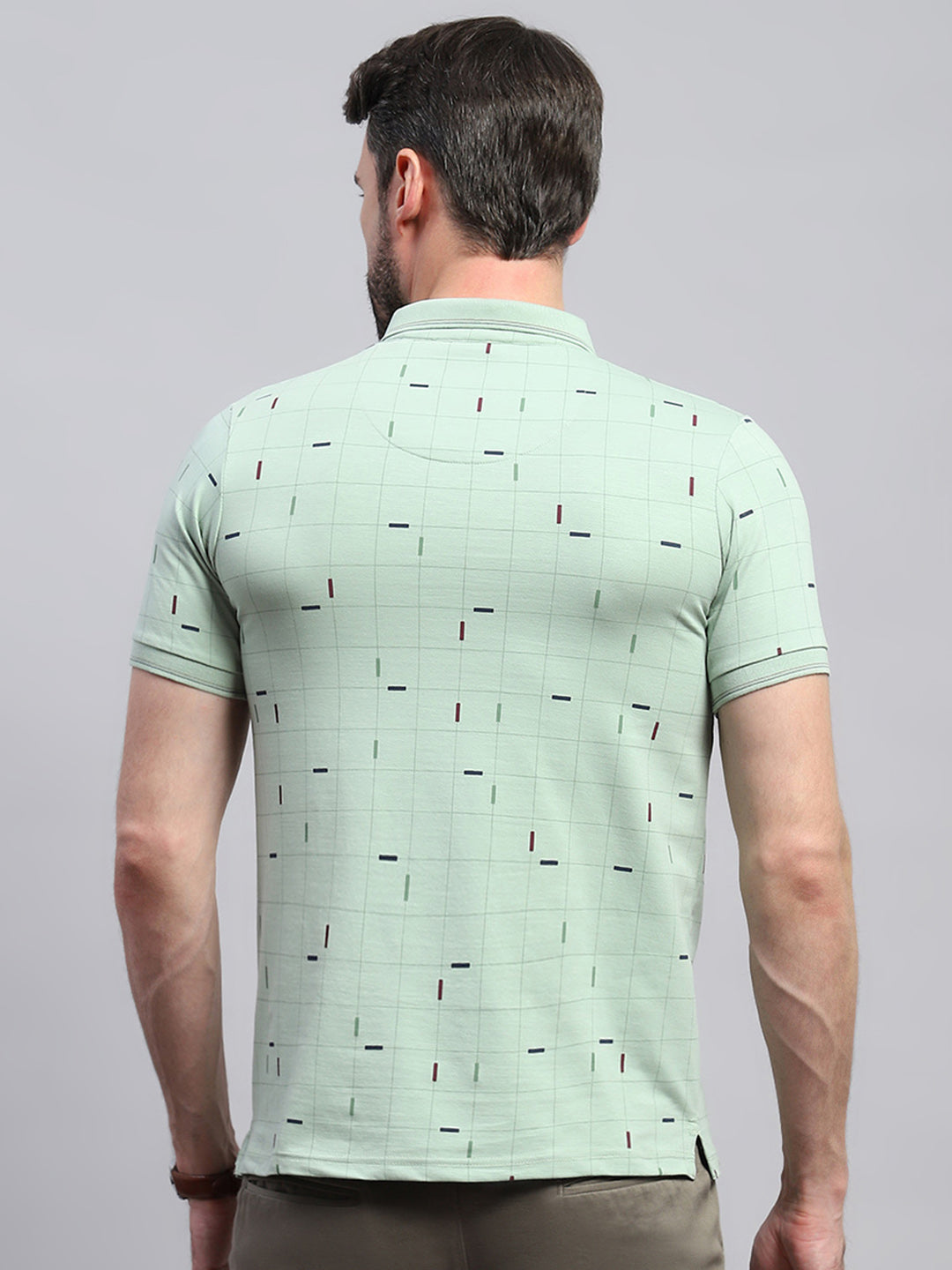 Men Green Printed Collar Half Sleeve T-Shirt