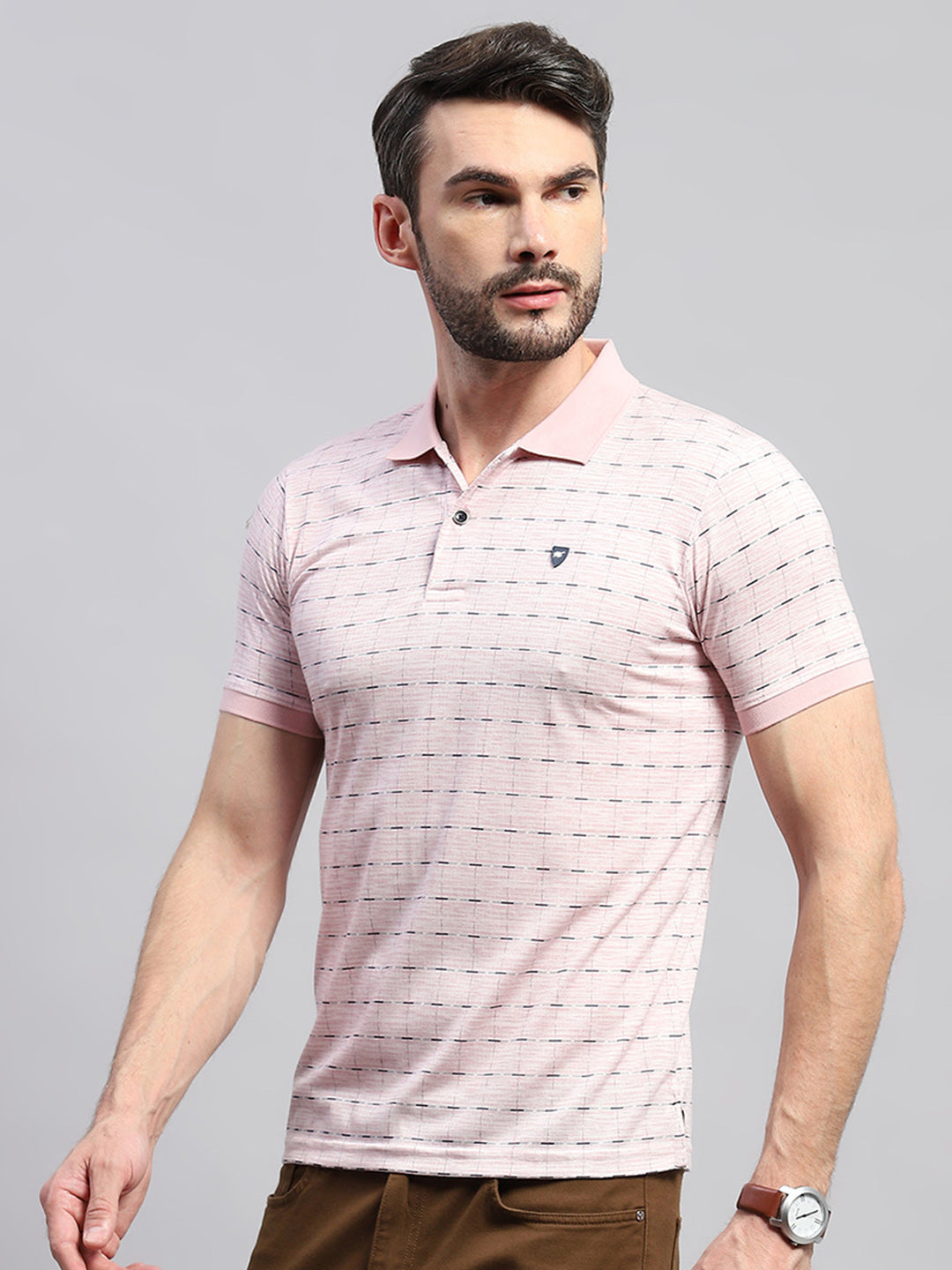 Men Pink Printed Collar Half Sleeve T-Shirt