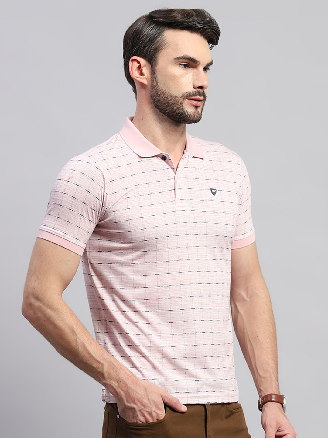 Men Pink Printed Collar Half Sleeve T-Shirt