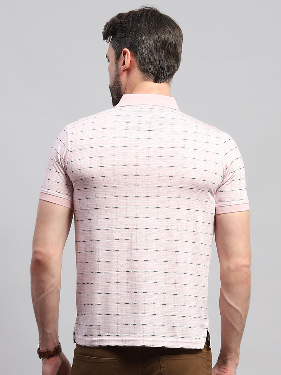 Men Pink Printed Collar Half Sleeve T-Shirt