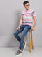 Men Pink Stripe Collar Half Sleeve T-Shirt