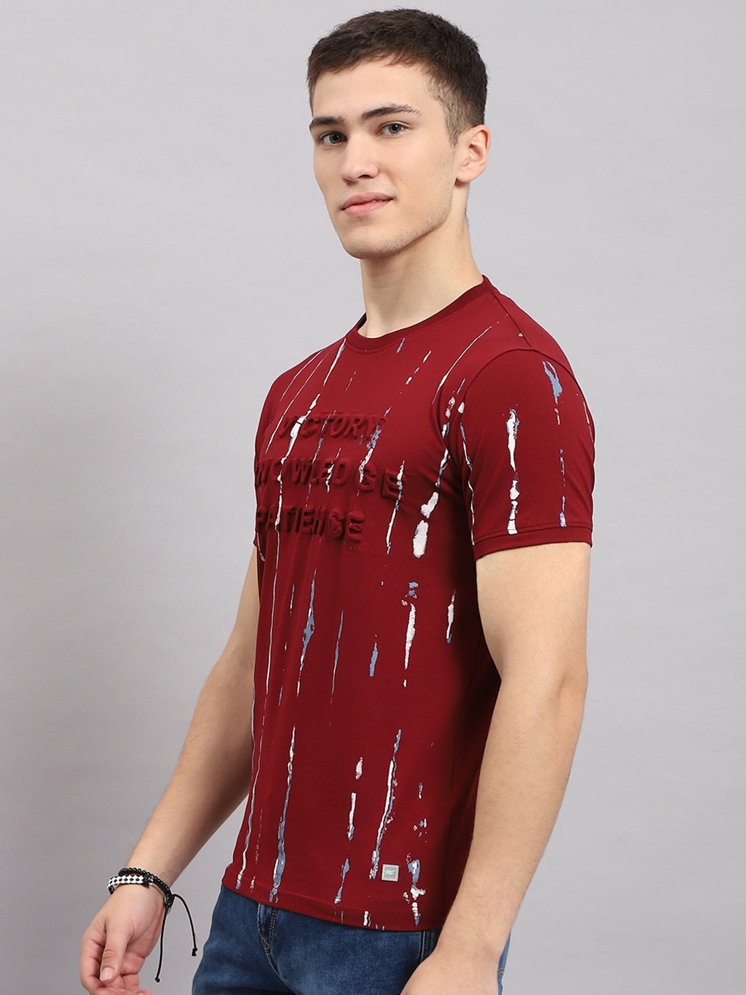 Men Maroon Printed Round Neck Half Sleeve T-Shirt