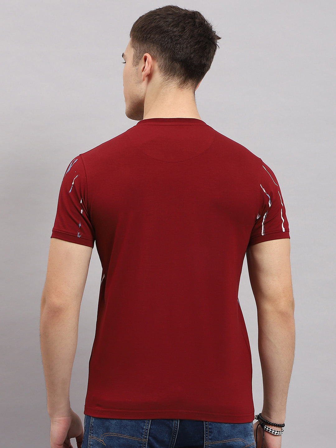 Men Maroon Printed Round Neck Half Sleeve T-Shirt