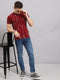 Men Maroon Printed Round Neck Half Sleeve T-Shirt