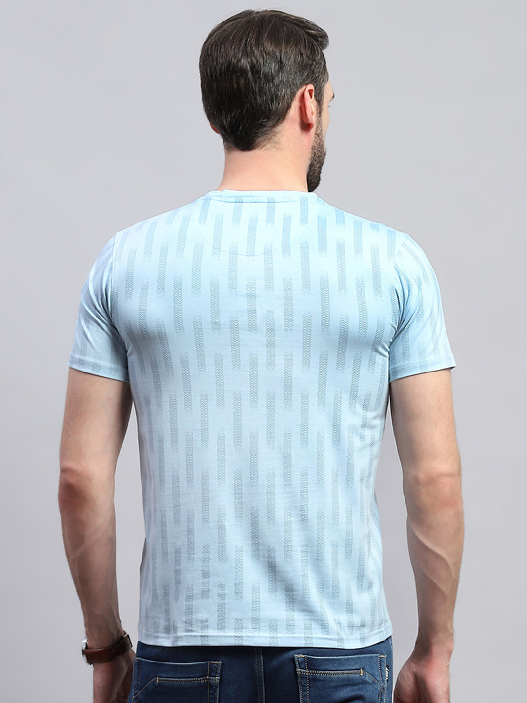 Men Blue Printed Round Neck Half Sleeve T-Shirt