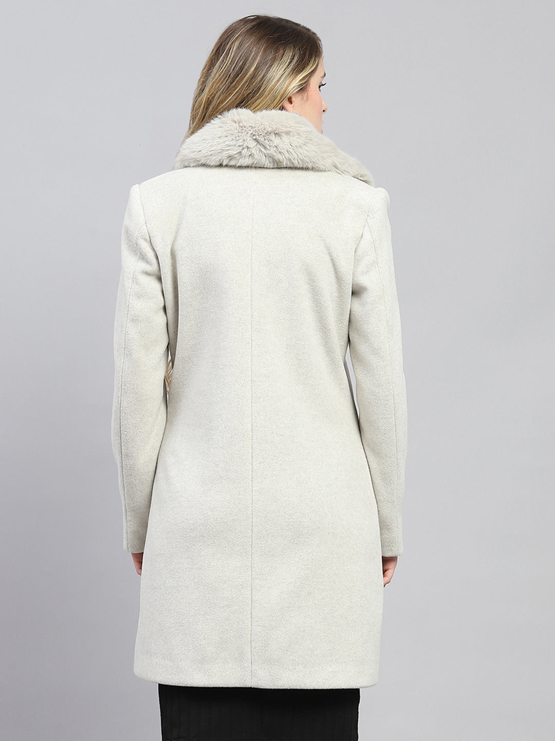 Women Grey Solid Collar Full Sleeve Coat