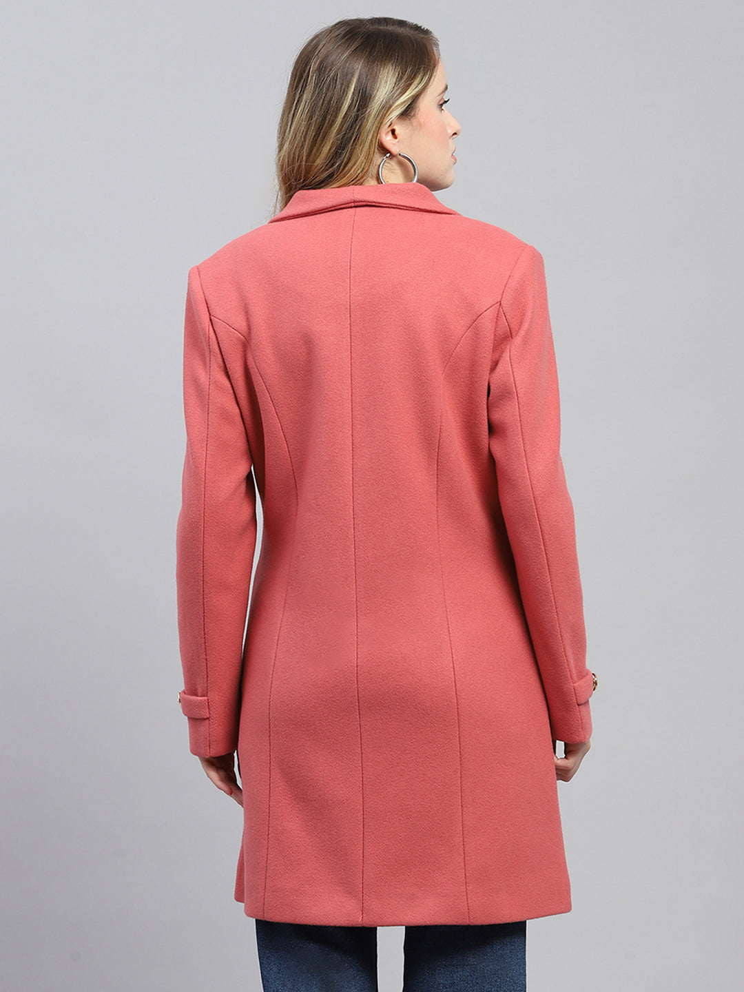 Women Pink Solid Collar Full Sleeve Coat