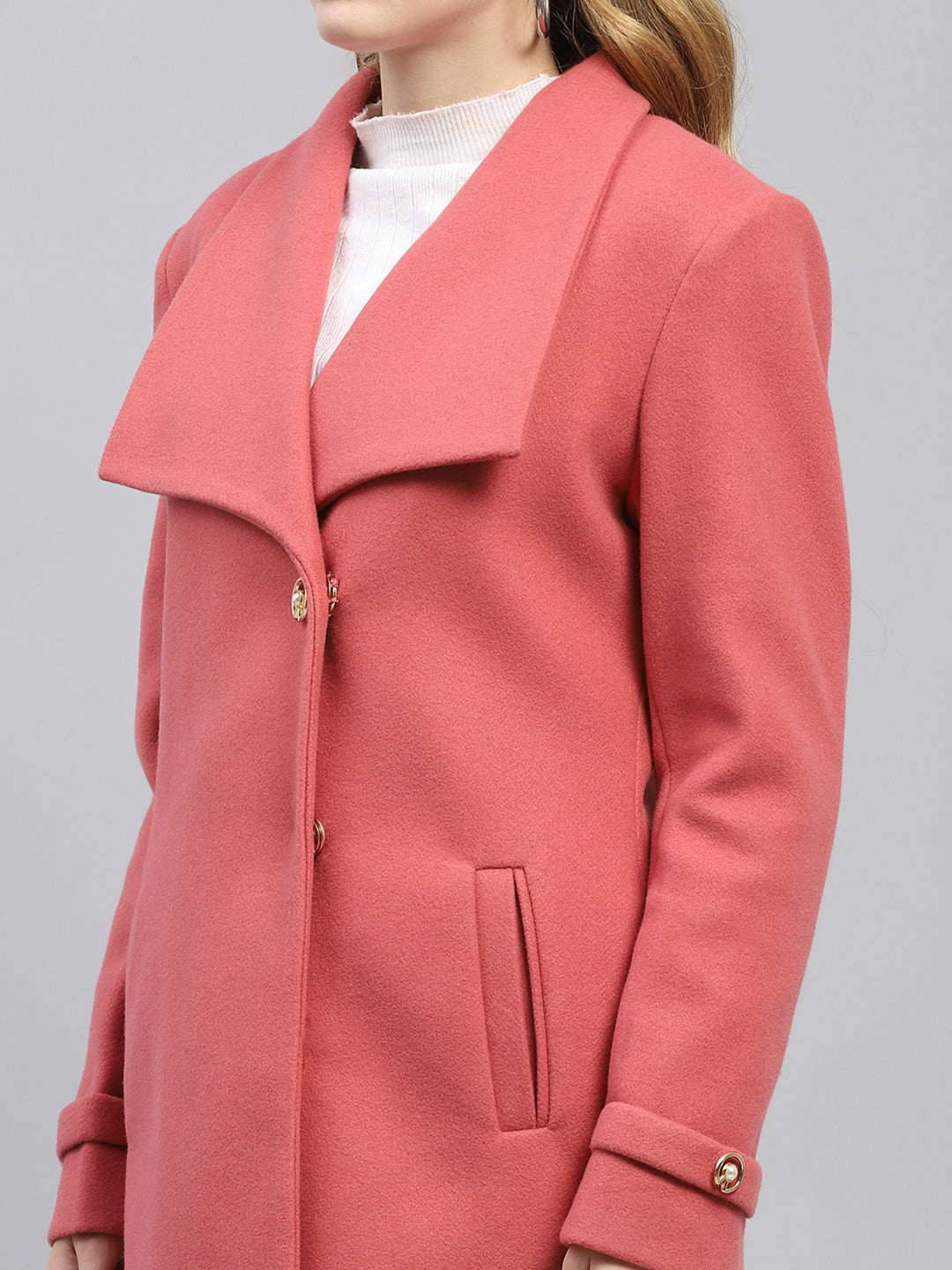 Women Pink Solid Collar Full Sleeve Coat