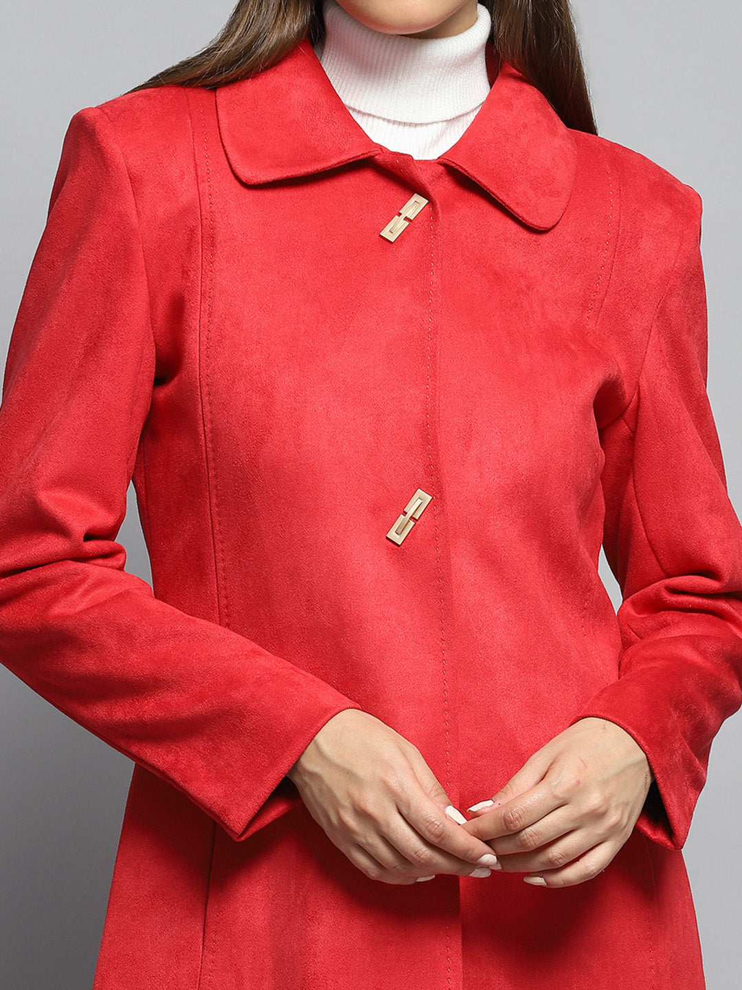 Women Rust Solid Collar Full Sleeve Coat