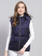 Women Blue Solid Detachable Hood Sleeveless Jacket