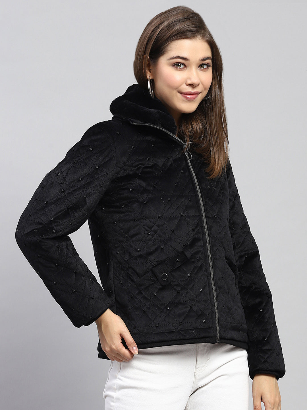 Women Black Embroidered Collar Full Sleeve Jacket