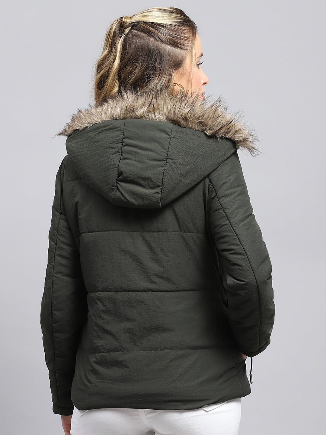 Women Green Solid Detachable Hood Full Sleeve Jacket