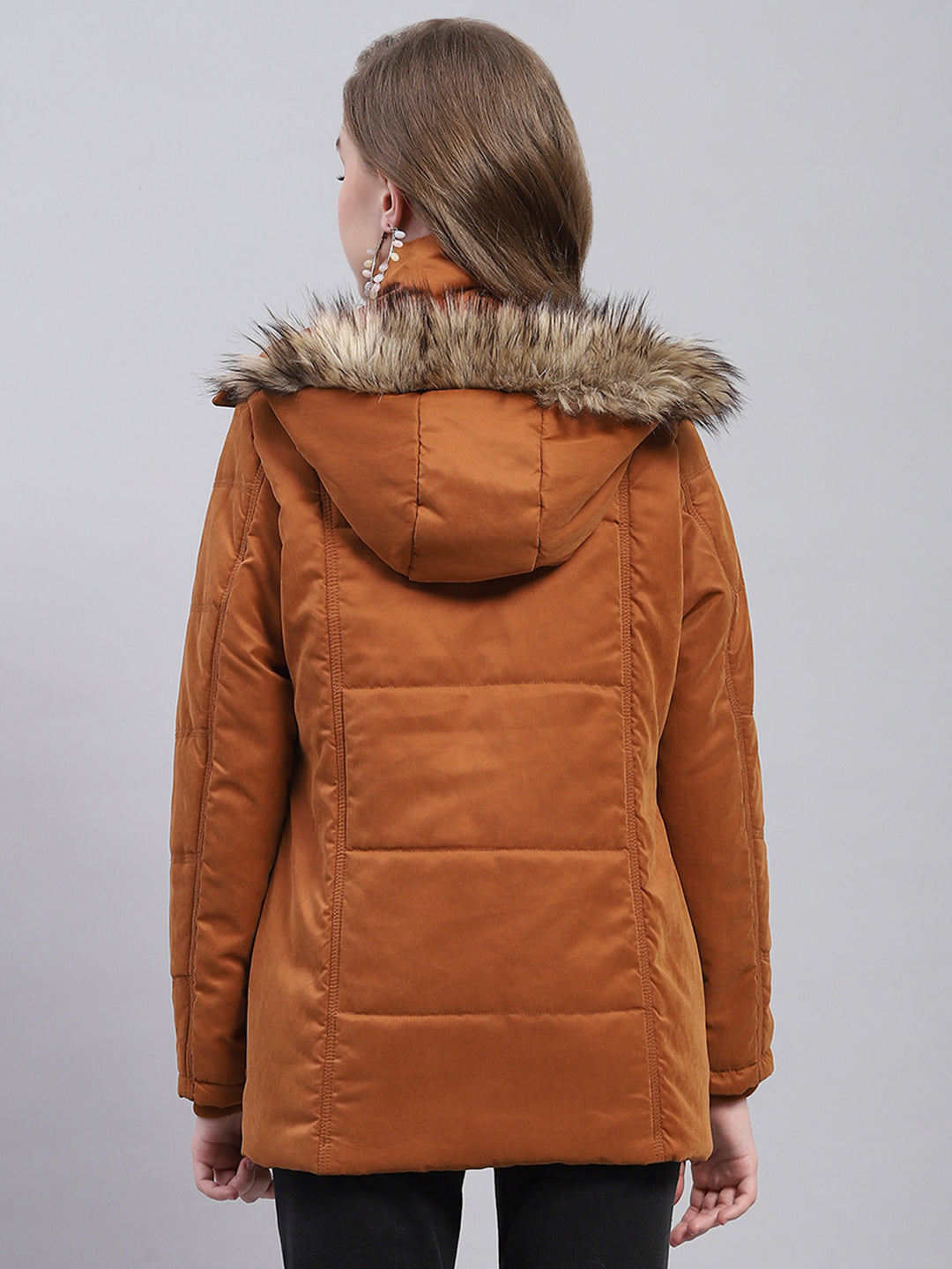 Women Rust Solid Detachable Hood Full Sleeve Jacket