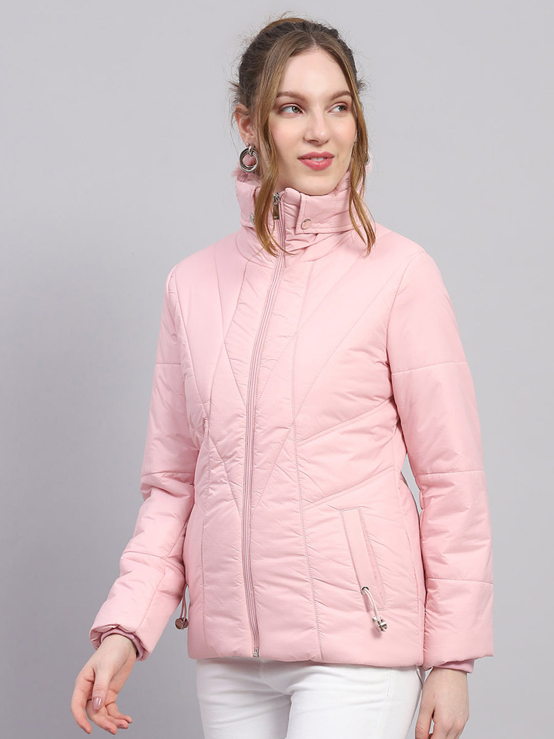 Women Pink Solid Collar Full Sleeve Jacket