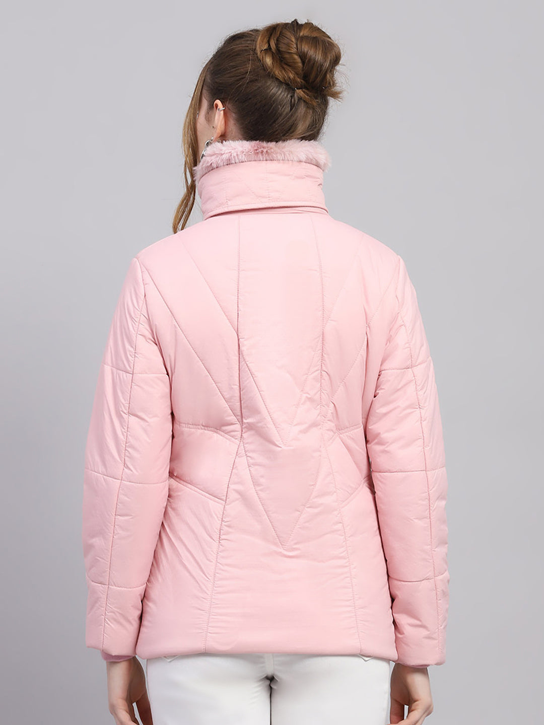 Women Pink Solid Collar Full Sleeve Jacket