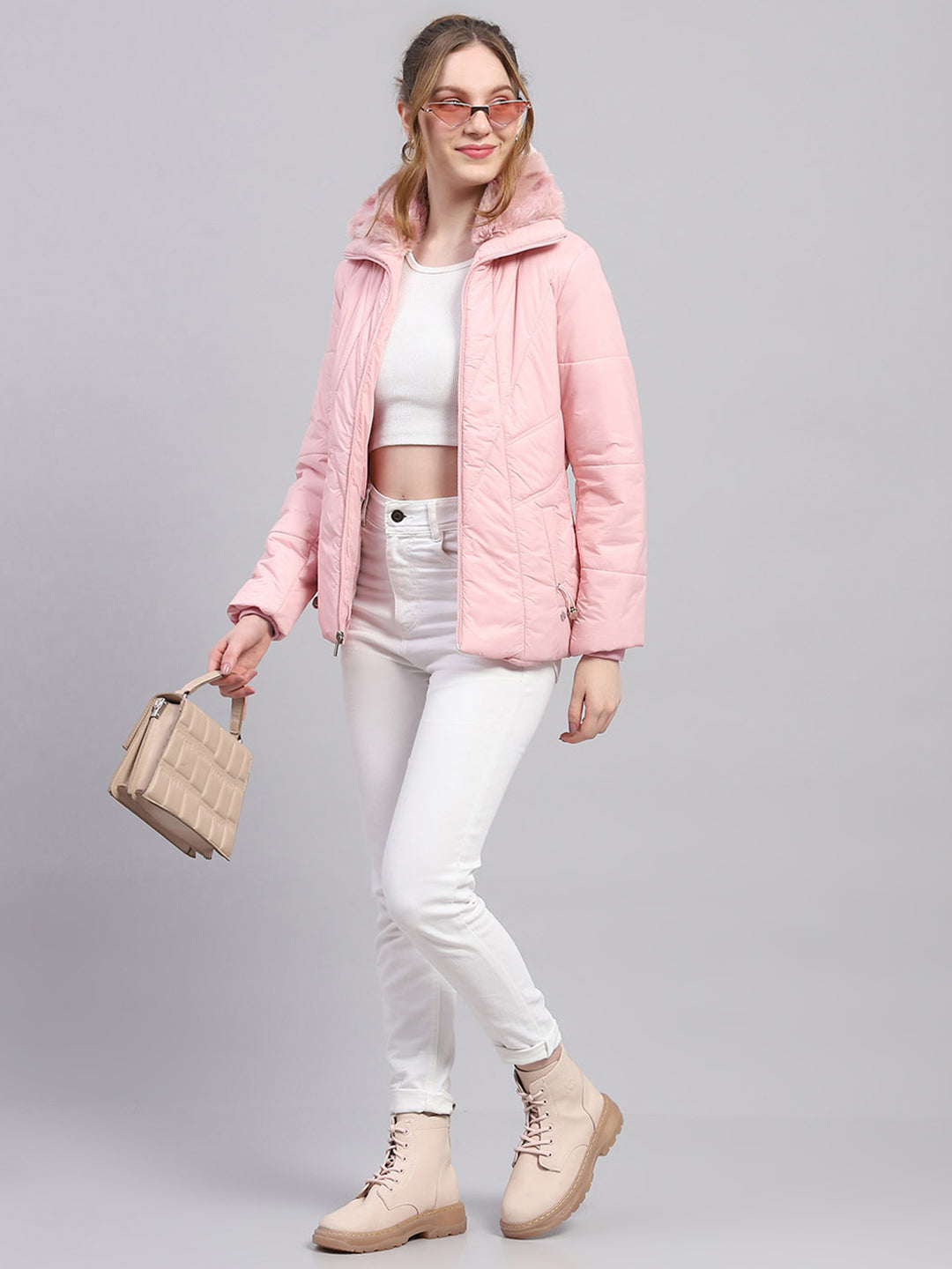 Women Pink Solid Collar Full Sleeve Jacket