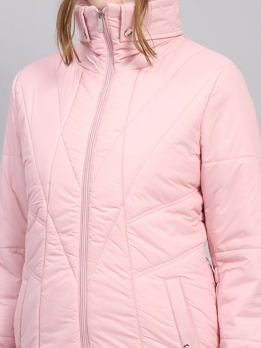 Women Pink Solid Collar Full Sleeve Jacket