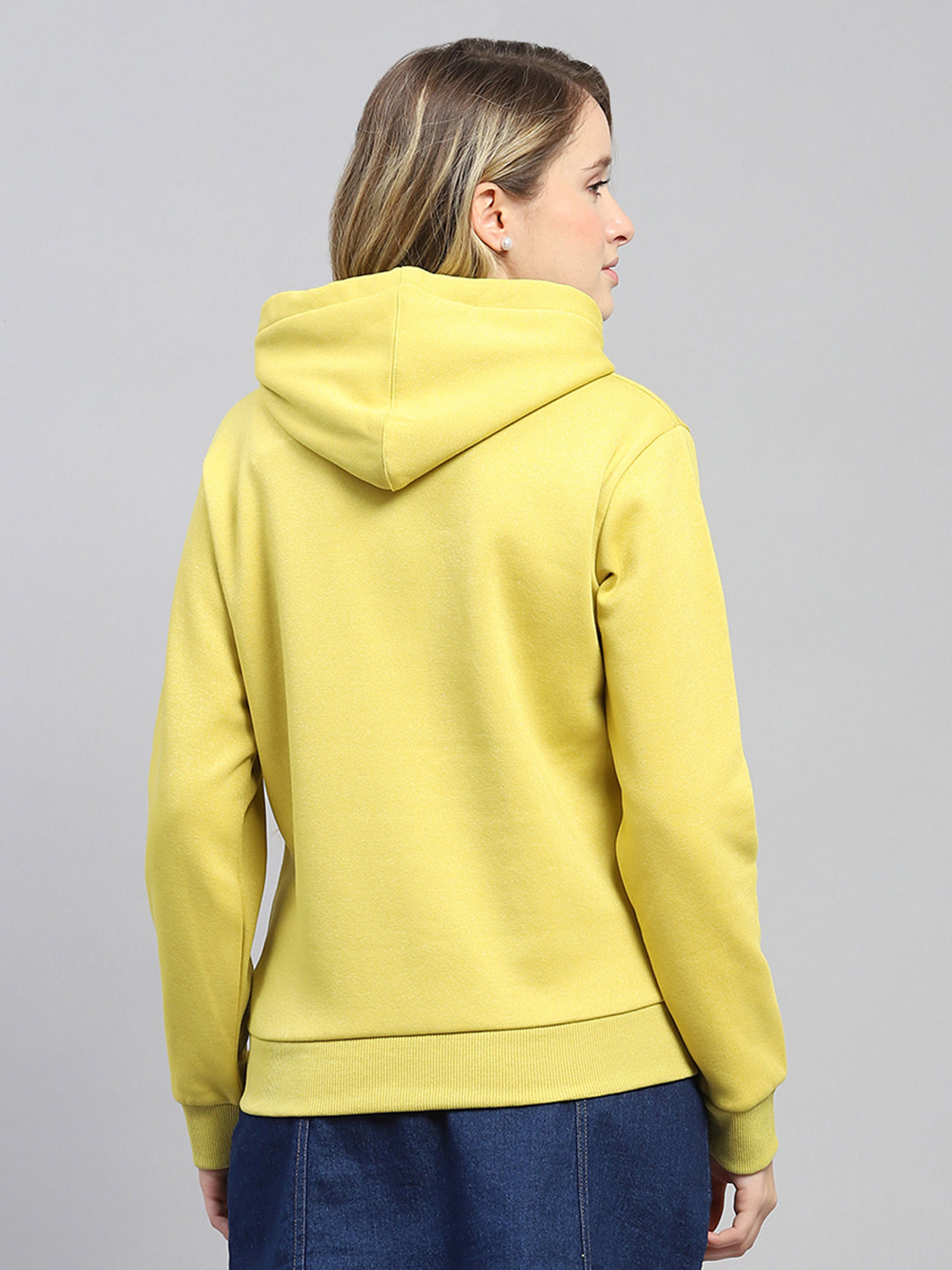 Women Yellow Printed Hooded Full Sleeve Sweatshirt