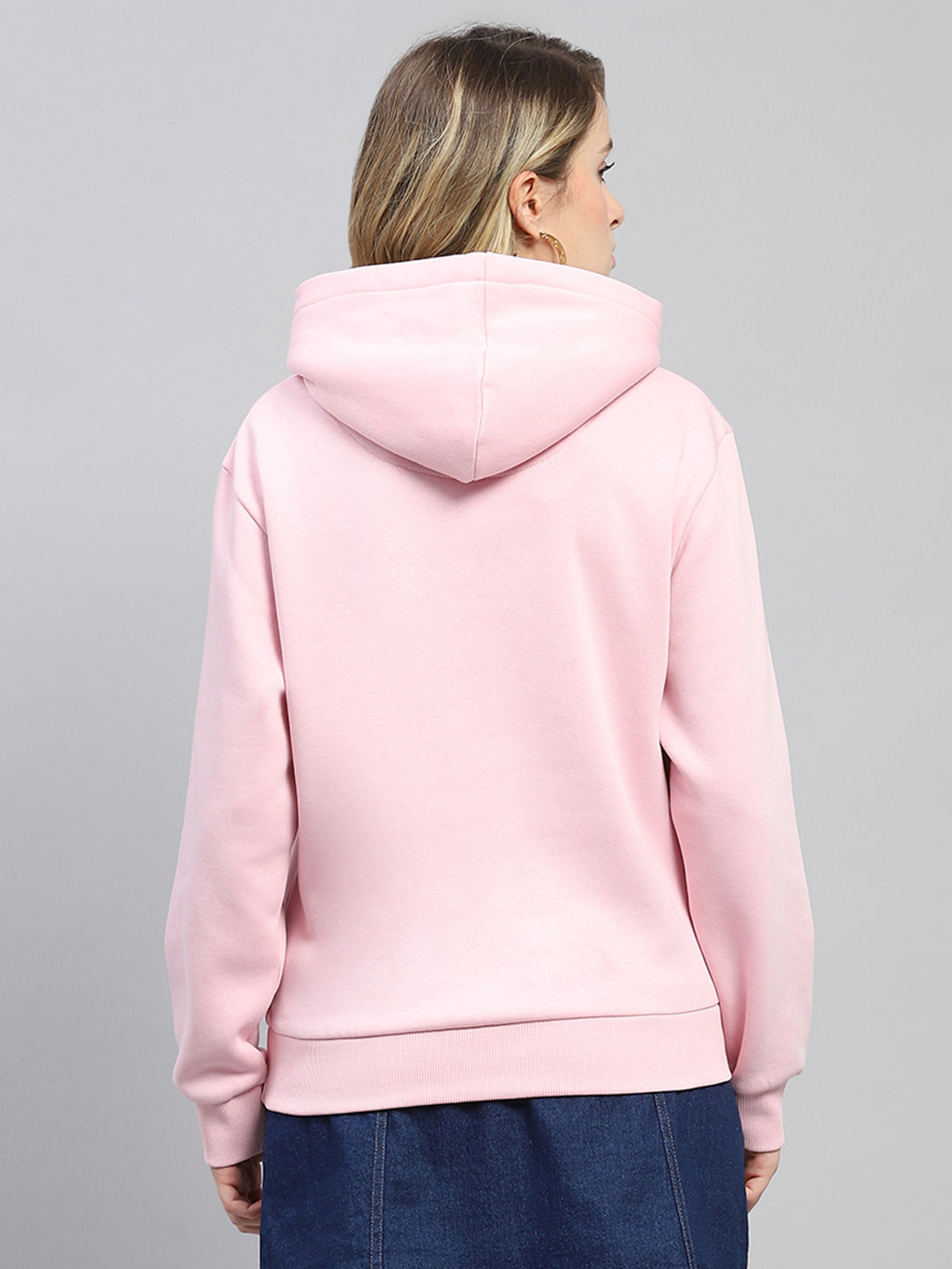 Women Pink Printed Hooded Full Sleeve Sweatshirt