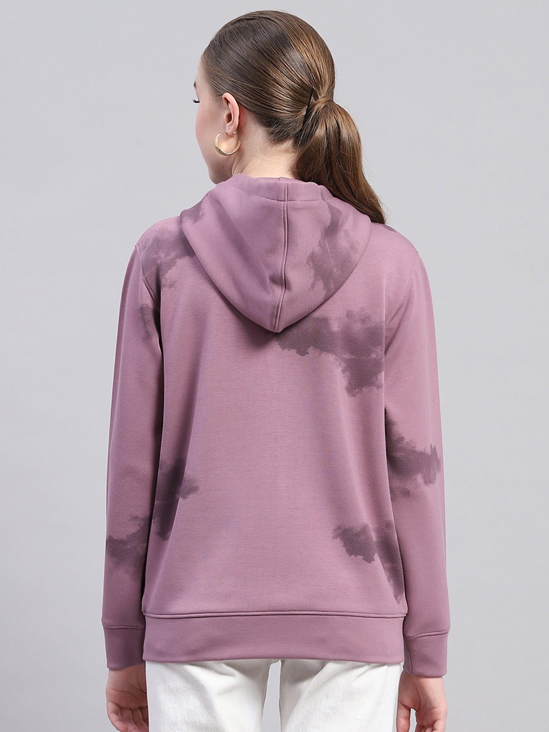 Women Pink Printed Hooded Full Sleeve Sweatshirt