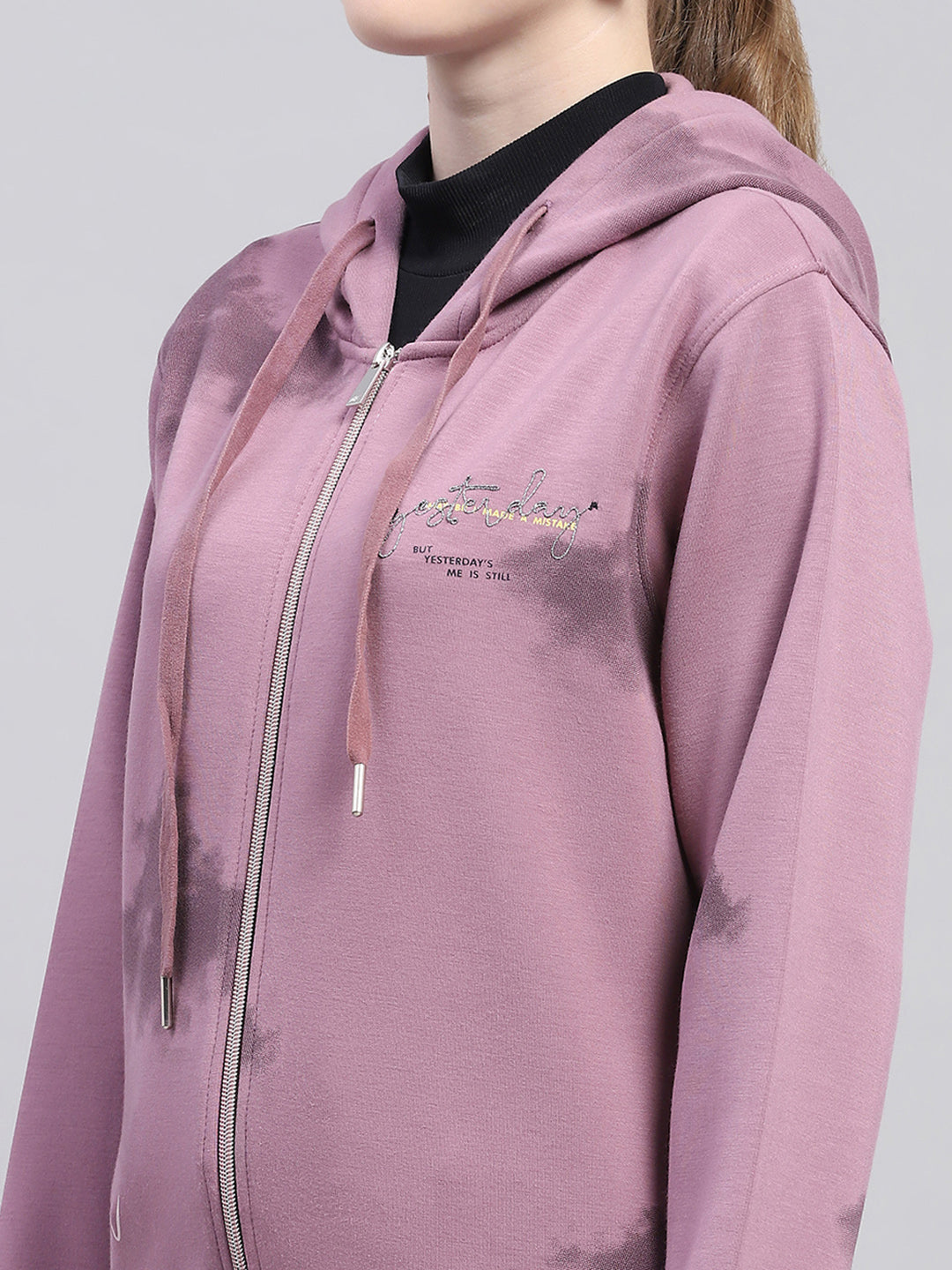 Women Pink Printed Hooded Full Sleeve Sweatshirt