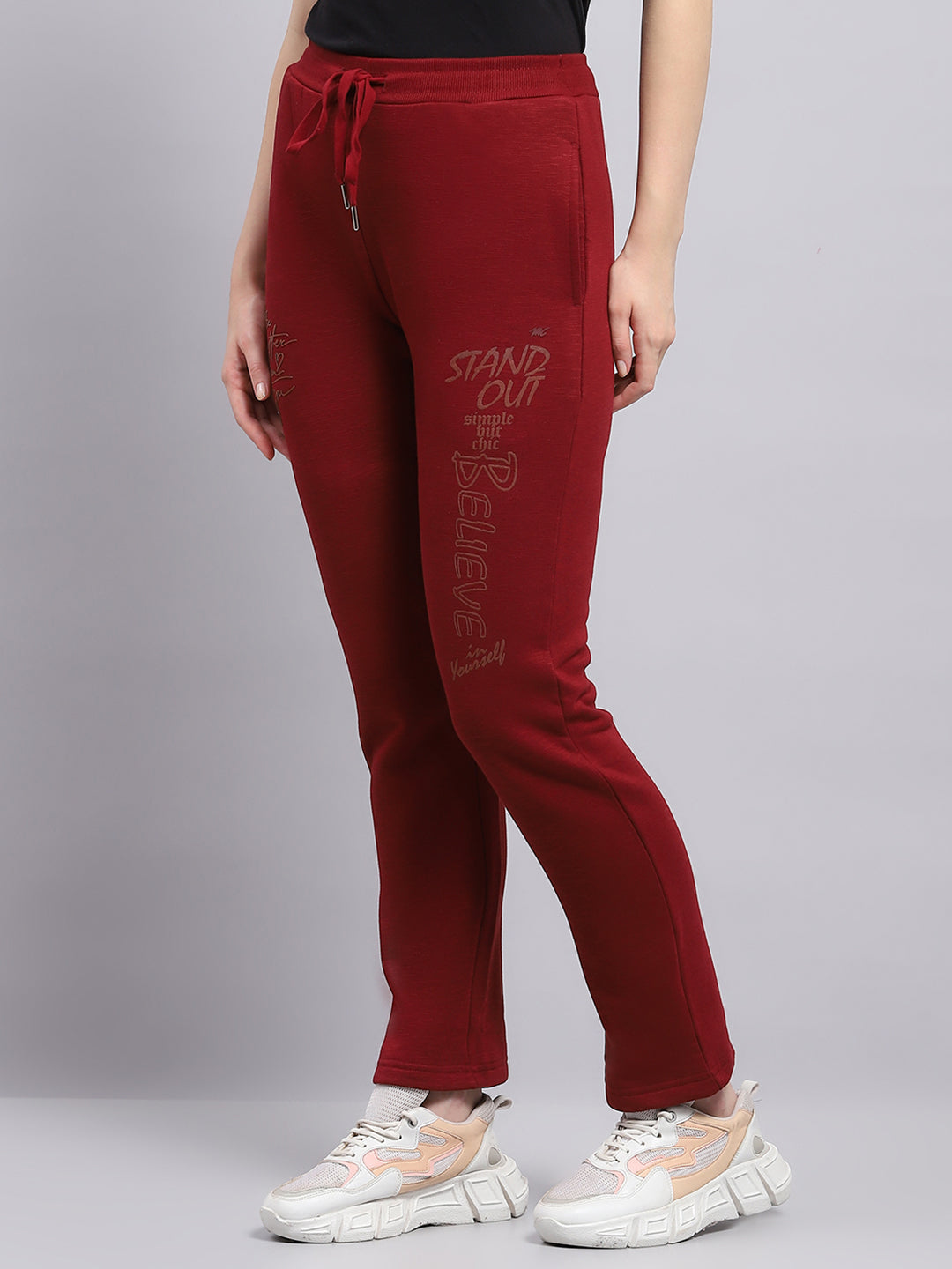 Women Maroon Printed Regular Fit Lower