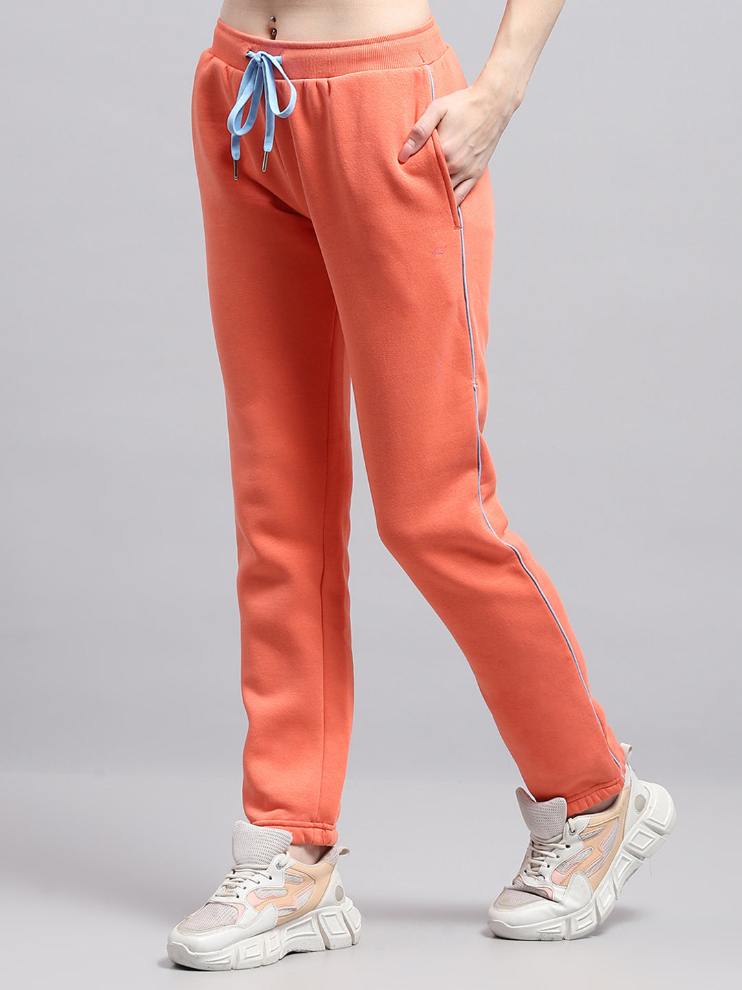 Women Peach Printed Hooded Full Sleeve Tracksuit