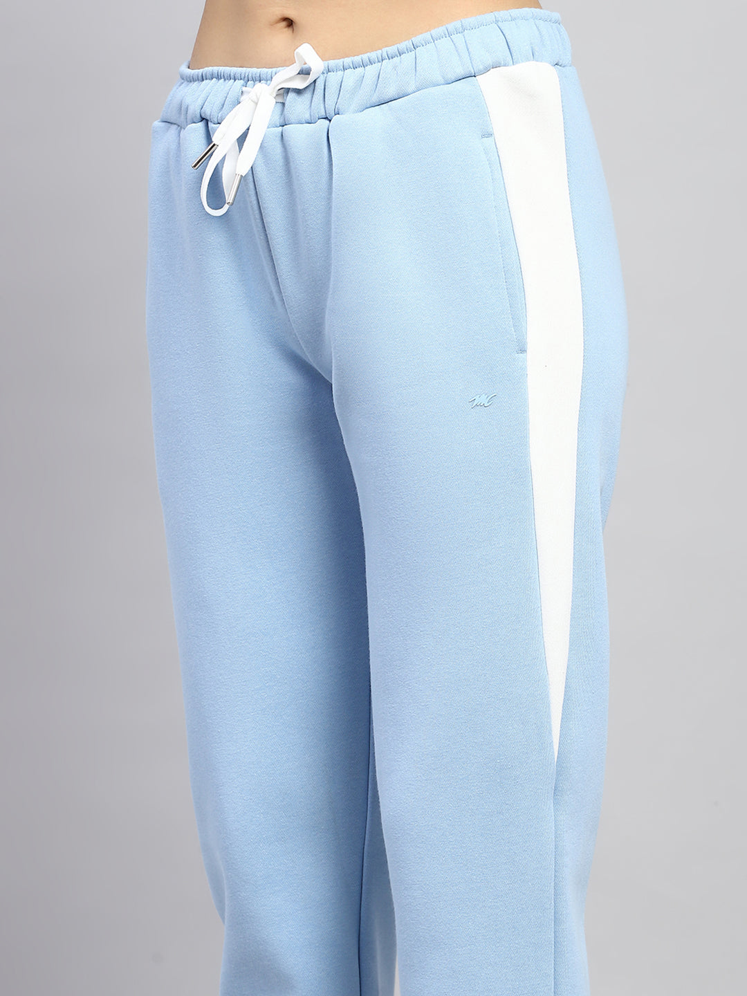 Women Sky Blue Solid Mock Neck Full Sleeve Tracksuit