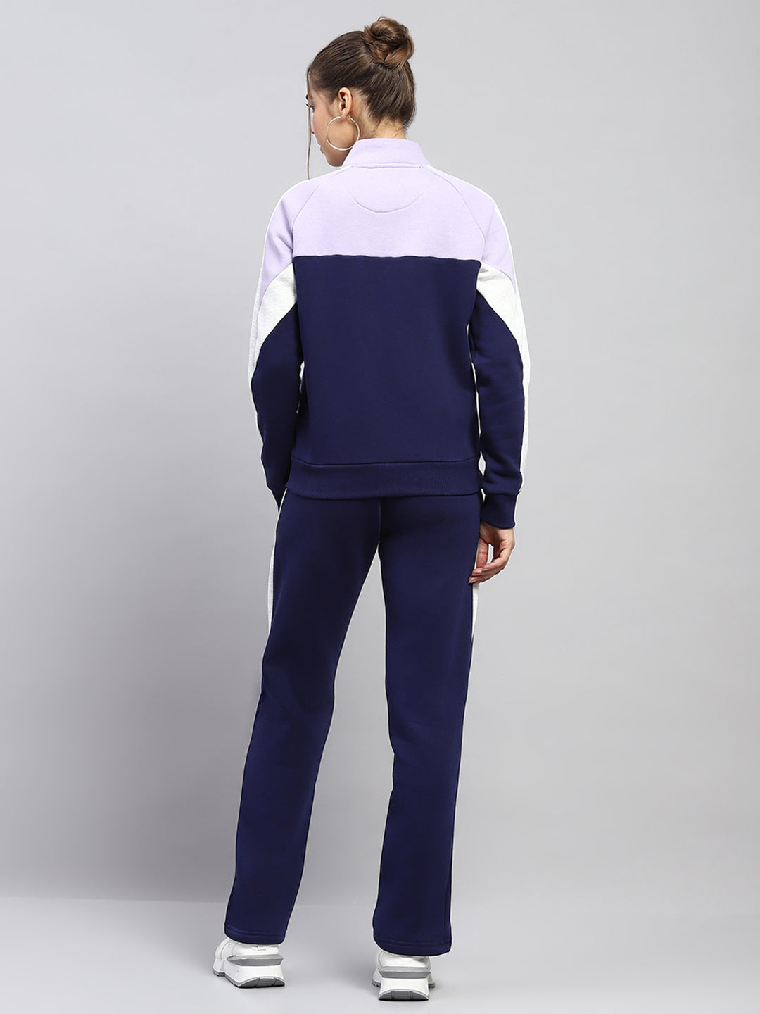 Women Blue Solid Mock Neck Full Sleeve Tracksuit