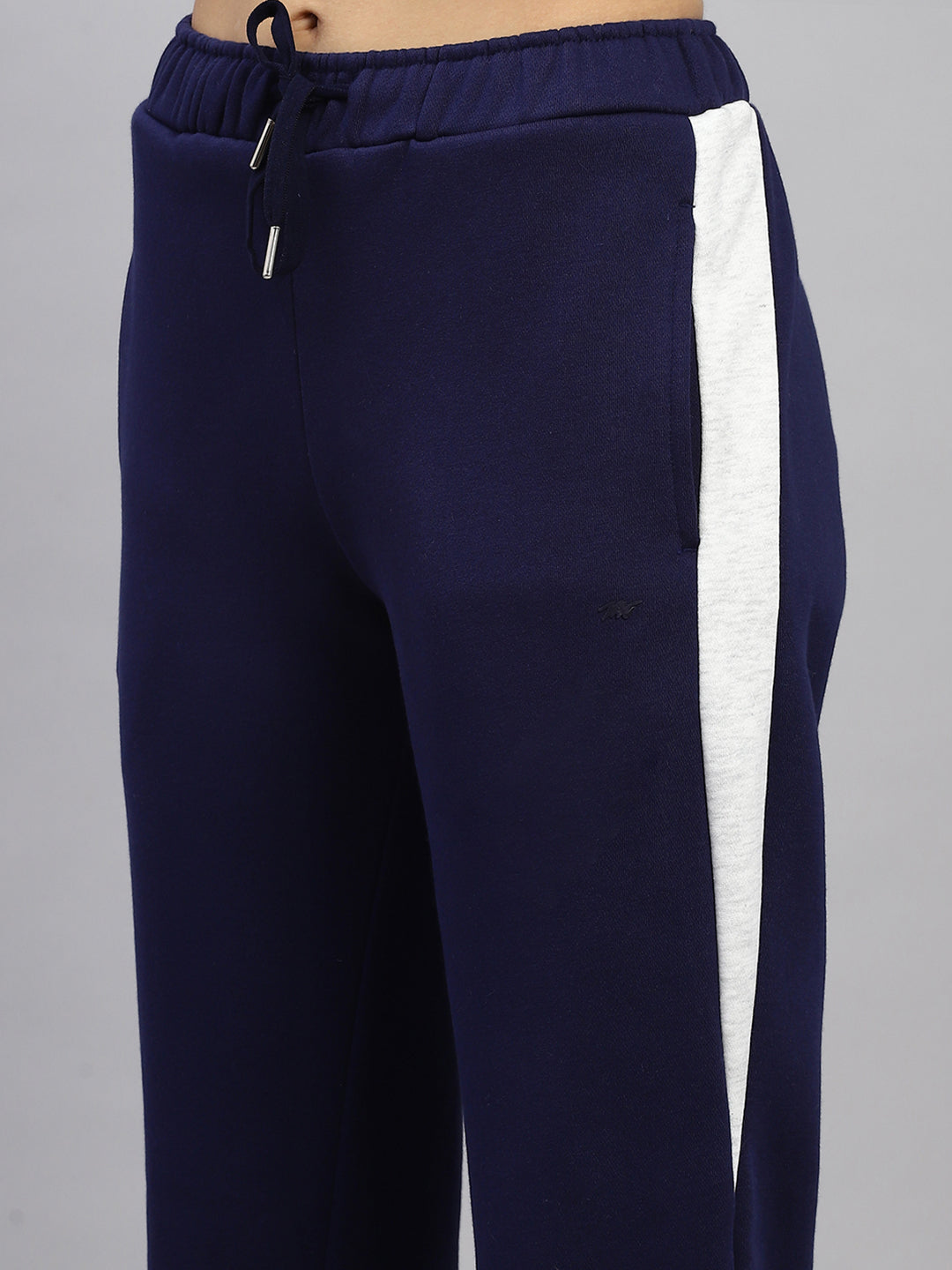 Women Blue Solid Mock Neck Full Sleeve Tracksuit