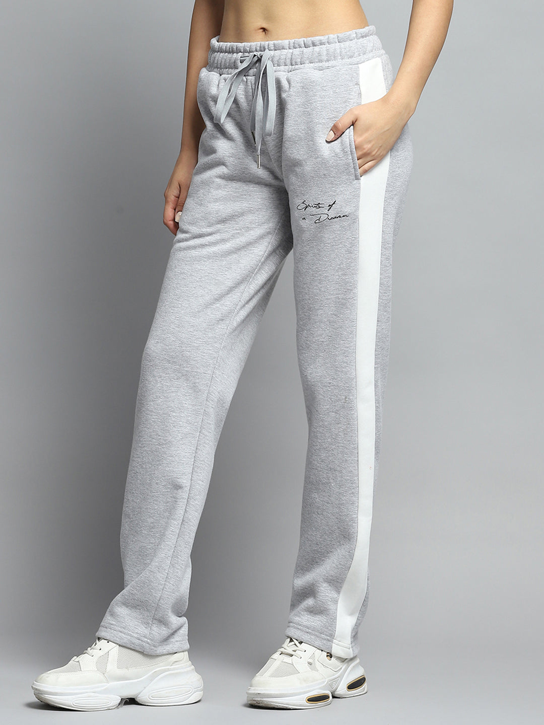 Women Grey Printed Collar Full Sleeve Tracksuit