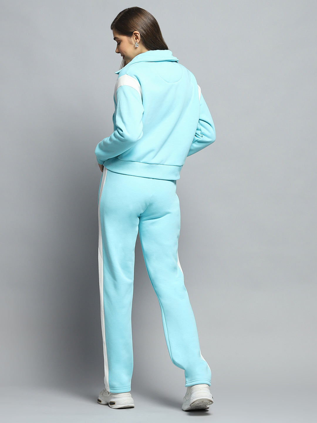 Women Blue Printed Collar Full Sleeve Tracksuit