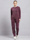 Women Maroon Embroidered Round Neck Full Sleeve Cords Set