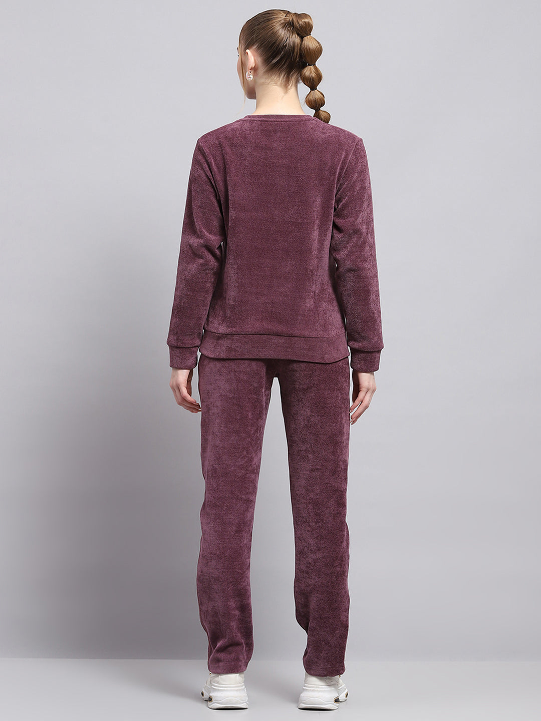 Women Maroon Embroidered Round Neck Full Sleeve Cords Set