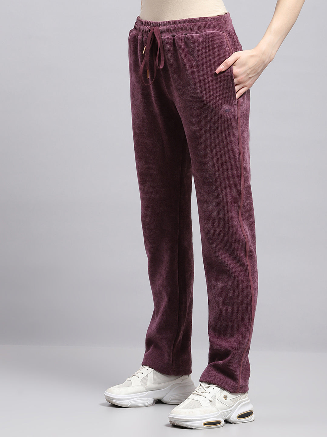 Women Maroon Embroidered Round Neck Full Sleeve Cords Set