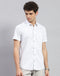 Men Off White Printed Collar Neck Half Sleeve Shirt