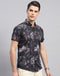 Men Black Printed Collar Neck Half Sleeve Shirt