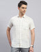 Men White Check Collar Half Sleeve Shirt