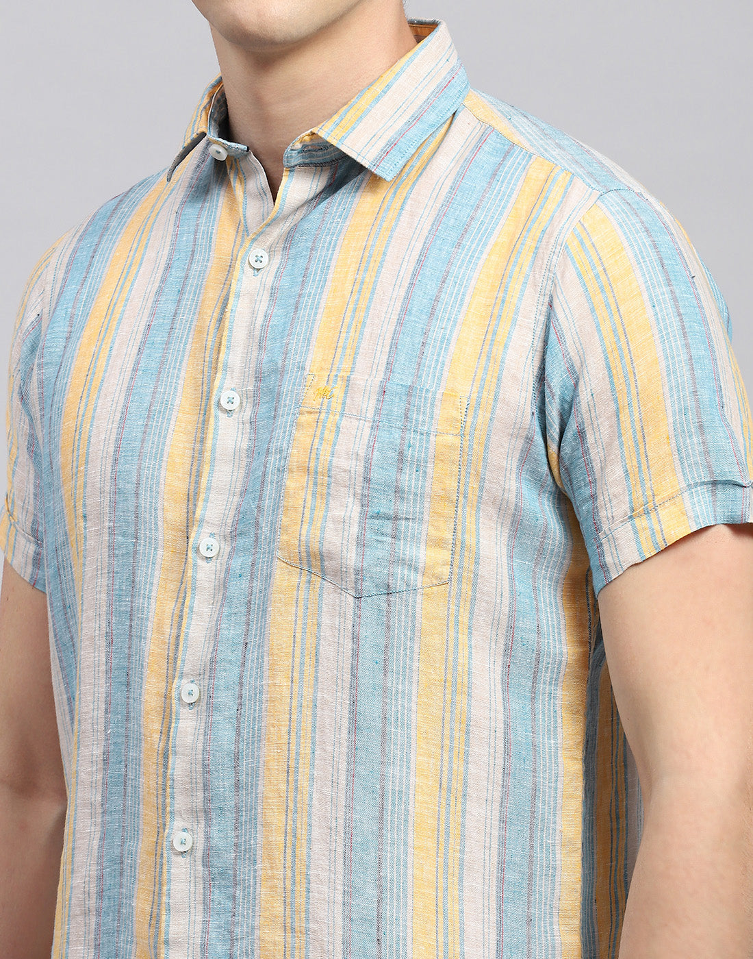 Men Multicolor Stripe Collar Neck Half Sleeve Shirt