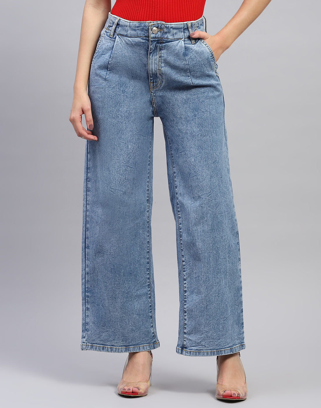 Women Blue Heavy Wash Regular Fit Denim