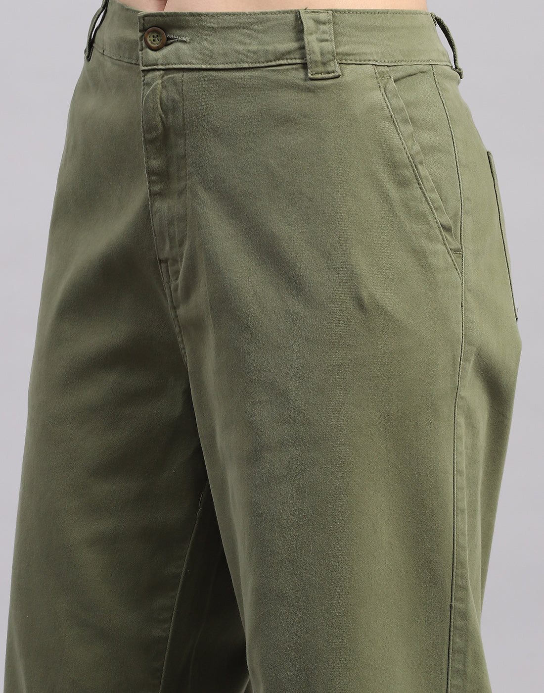 Women Olive Solid Wide Leg Trouser