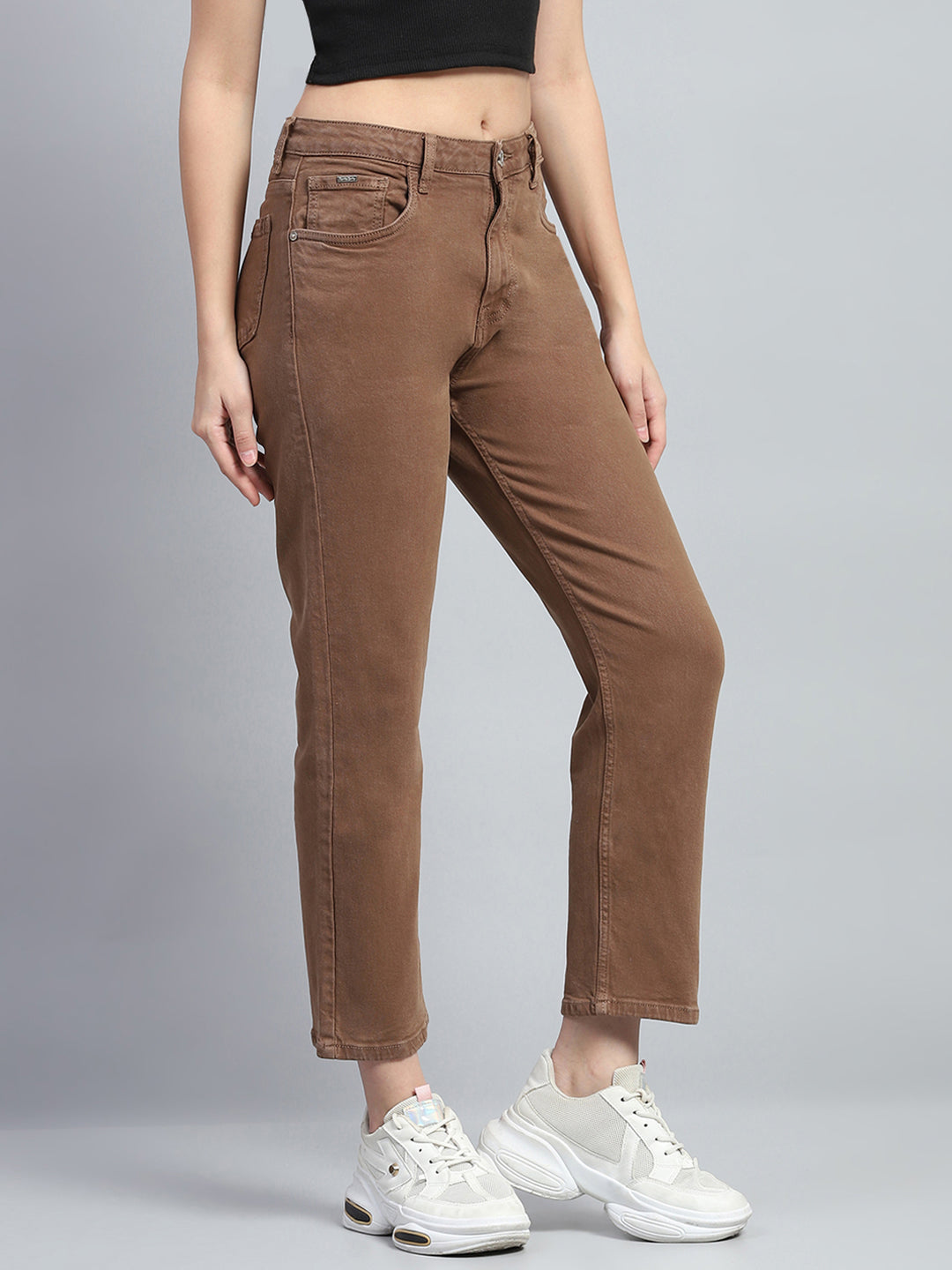 Women Brown Solid Slim Fit Denim