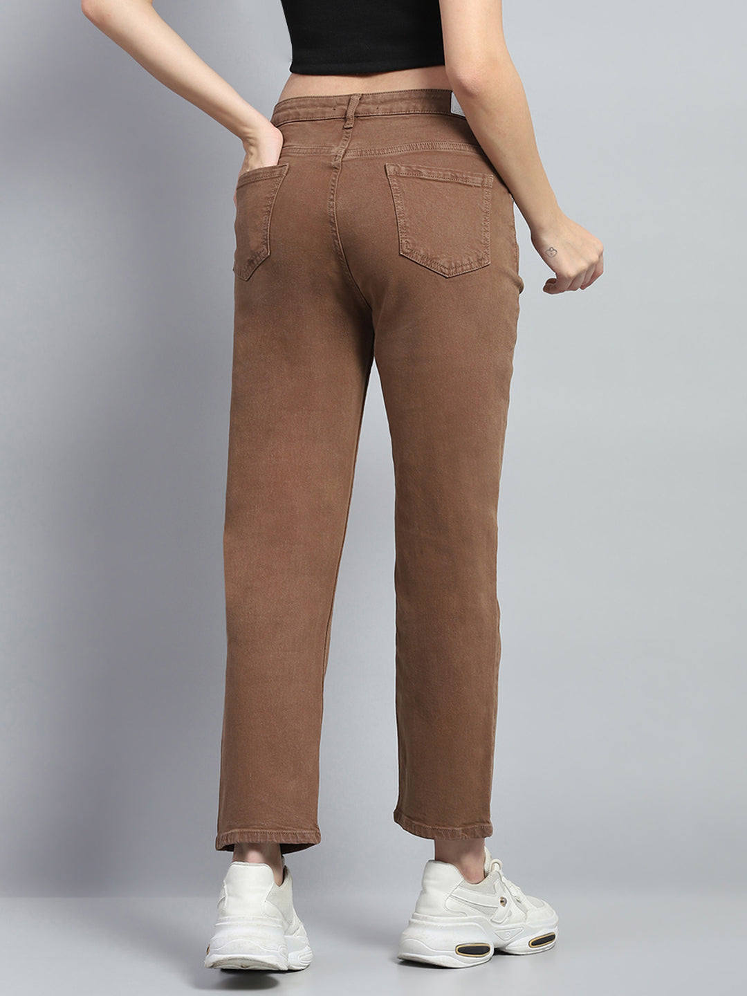 Women Brown Solid Slim Fit Denim