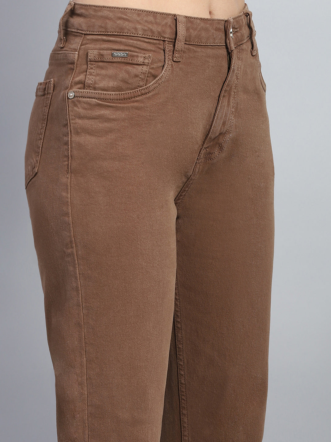 Women Brown Solid Slim Fit Denim