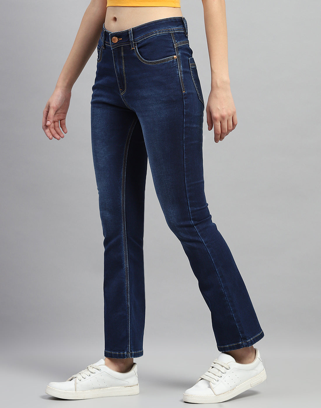 Women Dark Blue Light Wash Boot Cut Denim