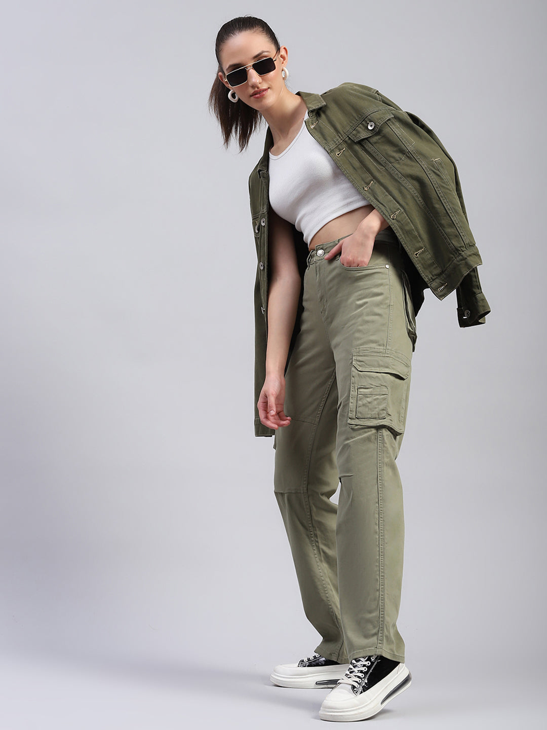 Women Olive Solid Cargo Cargo